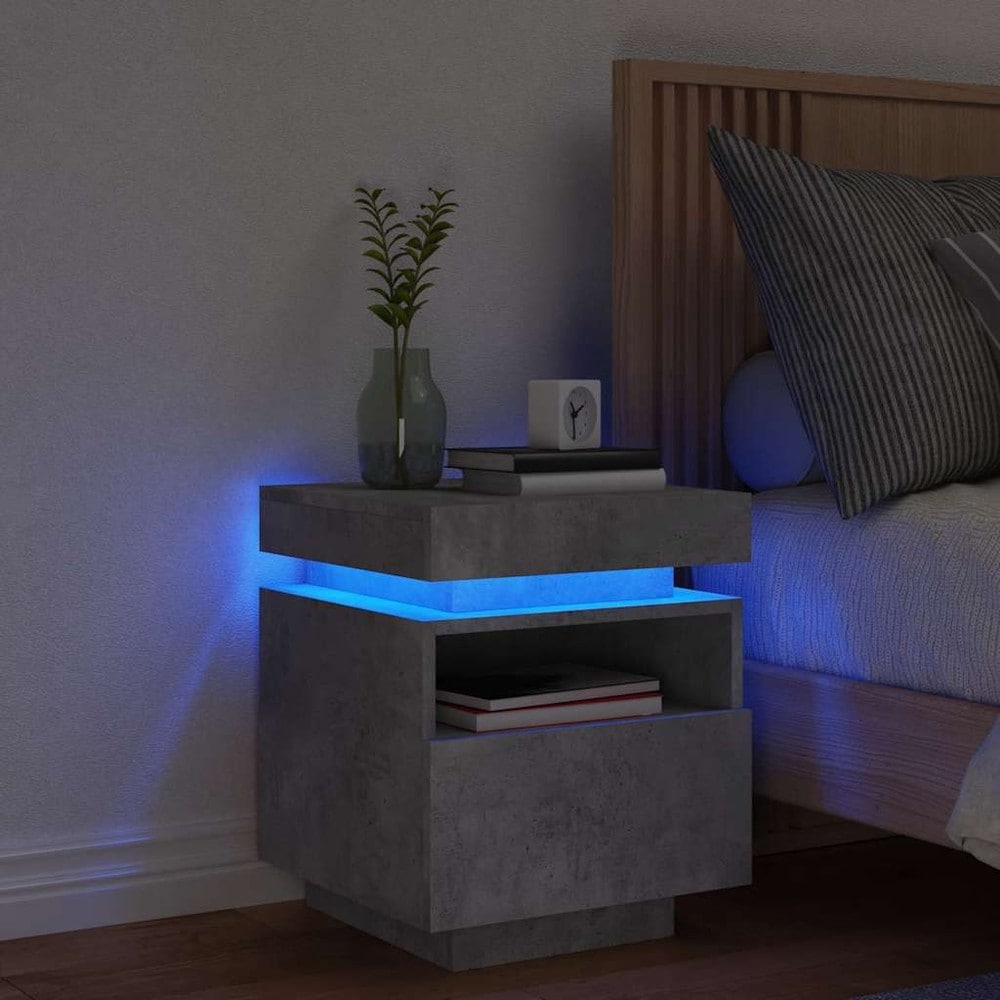 Sängbord 40×39×48,5 cm / nattduksbord med RGB LED-belysning och förvaring – Betonggrå