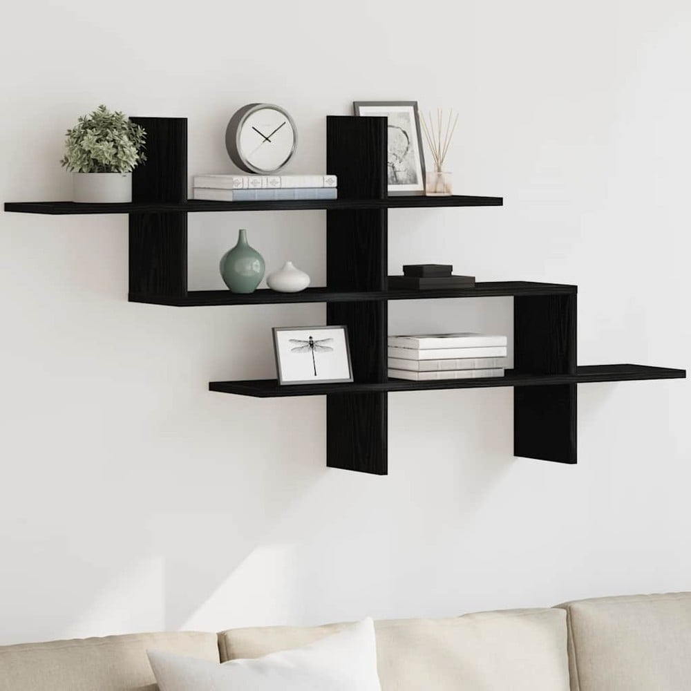 Vägghylla 124,5×18×60,5 cm / vägghängd hylla i konstruerat trä – Svart