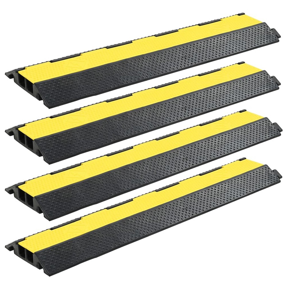 4 st kabelskydd 101,5 cm / kabelbryggor med 2 kanaler i gummi – Gul/svart
