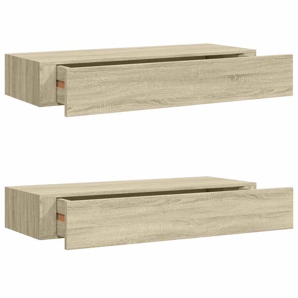 Vägghylla med låda 2-pack 60 cm - Ek / Lådhyllor / Svävande lådhyllor