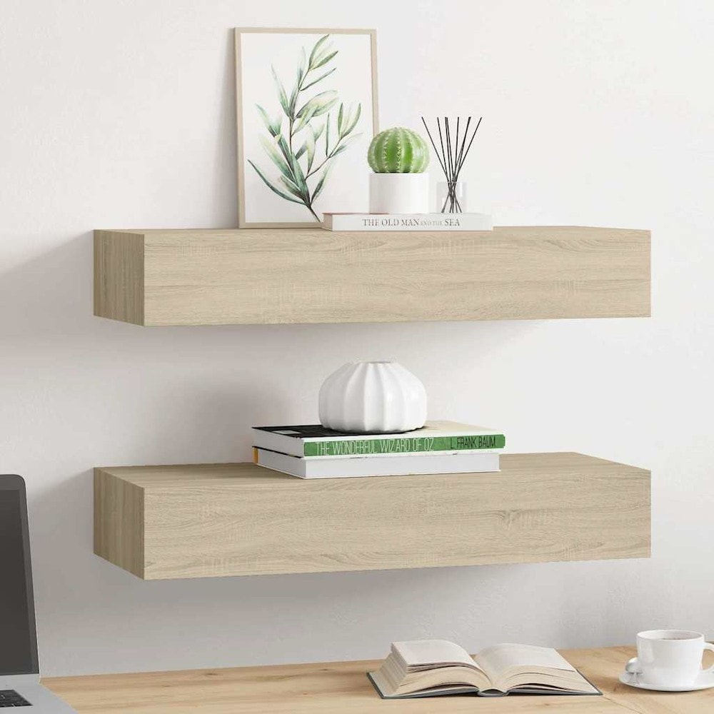 Vägghylla med låda 2-pack 60 cm - Ek / Lådhyllor / Svävande lådhyllor