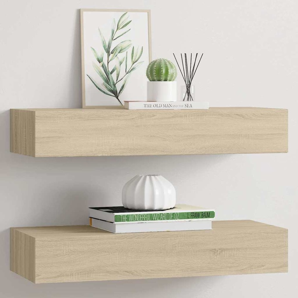 Vägghylla med låda 2-pack 60 cm - Ek / Lådhyllor / Svävande lådhyllor