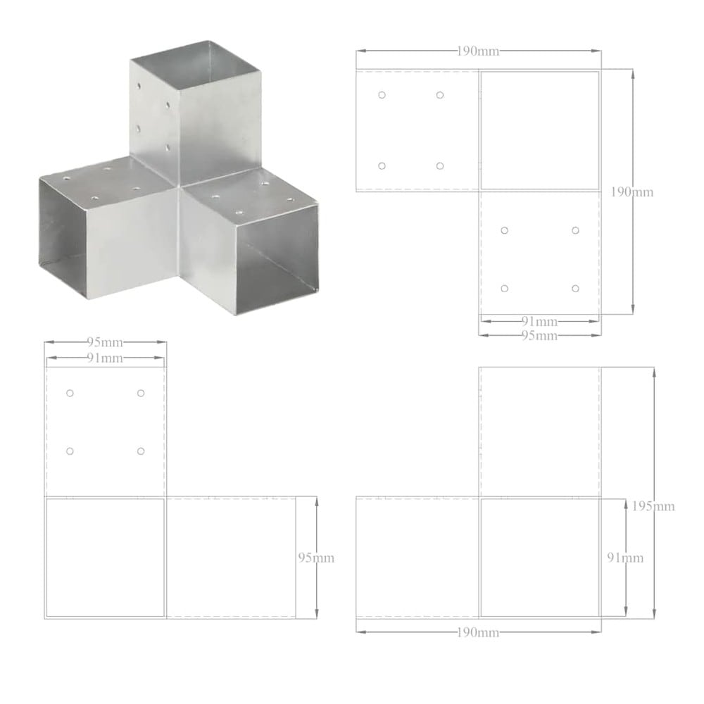 Y-formade stolpfästen 4-pack 91x91 mm / Trästolpskopplingar / Beslag för träbalkar