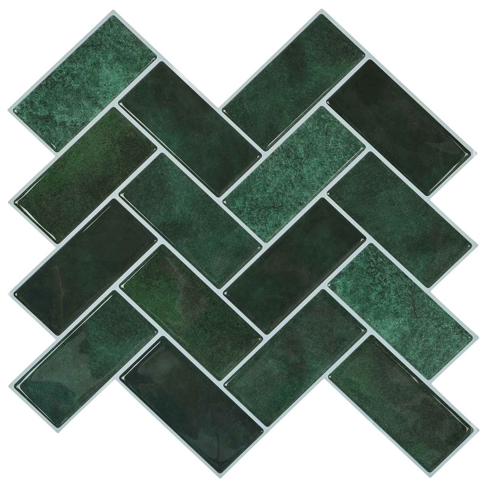 10 st självhäftande väggplattor 30×30 cm / dekorplattor i fiskbensmönster / väggdekor – Mörkgrön