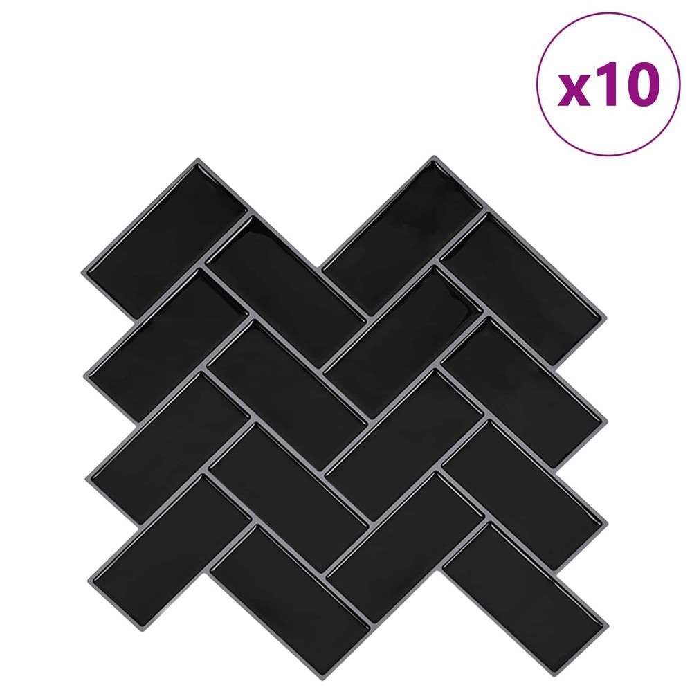 10 st självhäftande väggplattor 30×30 cm / dekorplattor i fiskbensmönster / väggdekor – Svart
