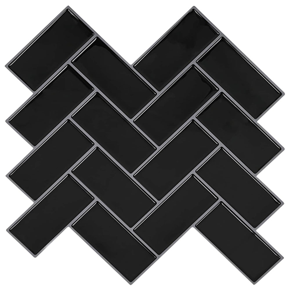 10 st självhäftande väggplattor 30×30 cm / dekorplattor i fiskbensmönster / väggdekor – Svart
