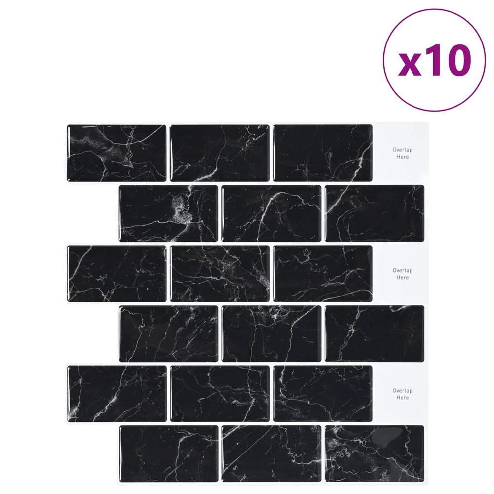 10 st självhäftande väggplattor 30×30 cm / metroplattor med marmormönster / väggdekor – Svart
