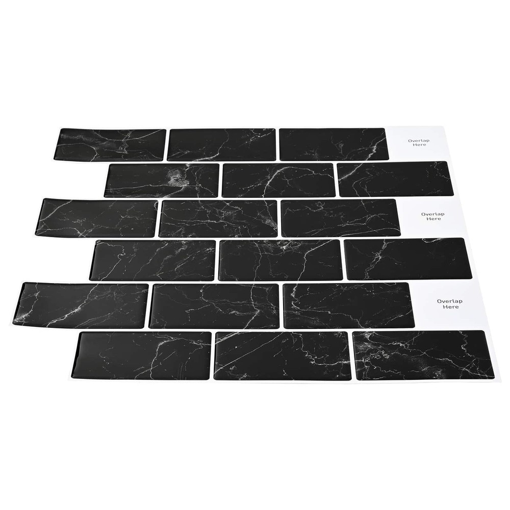 10 st självhäftande väggplattor 30×30 cm / metroplattor med marmormönster / väggdekor – Svart