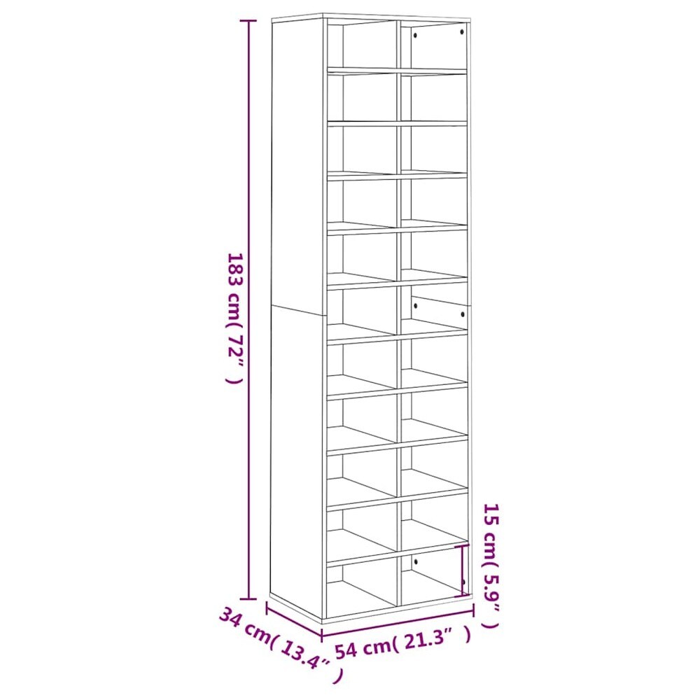 Skohylla 54×34×183 cm / hylle med 22 fack / hög skoförvaring – Vit