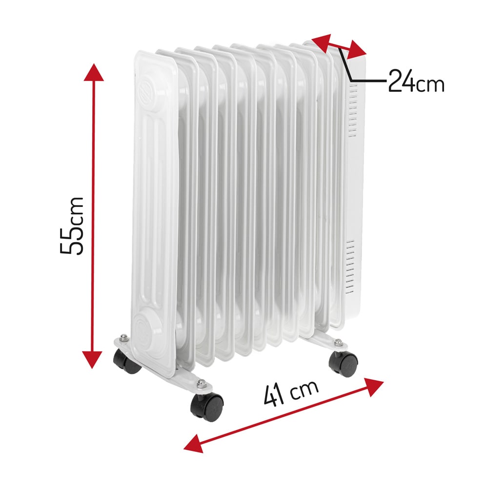 Adler oljeelement 2000W / Oljefylld radiator med termostat / Flyttbart värmeelement