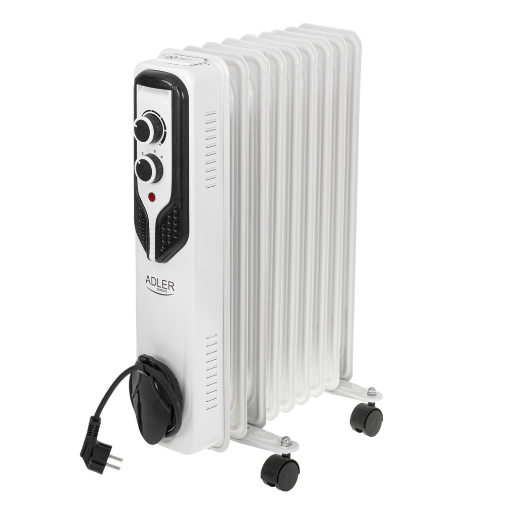 Adler oljeelement 2000W / Oljefylld radiator med termostat / Flyttbart värmeelement