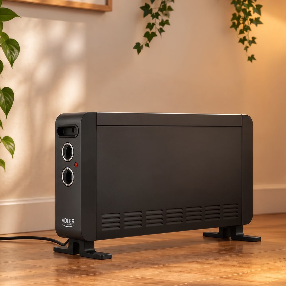 Konvektorelement 2000 W / värmeelement med 3 effektlägen och termostat – Svart
