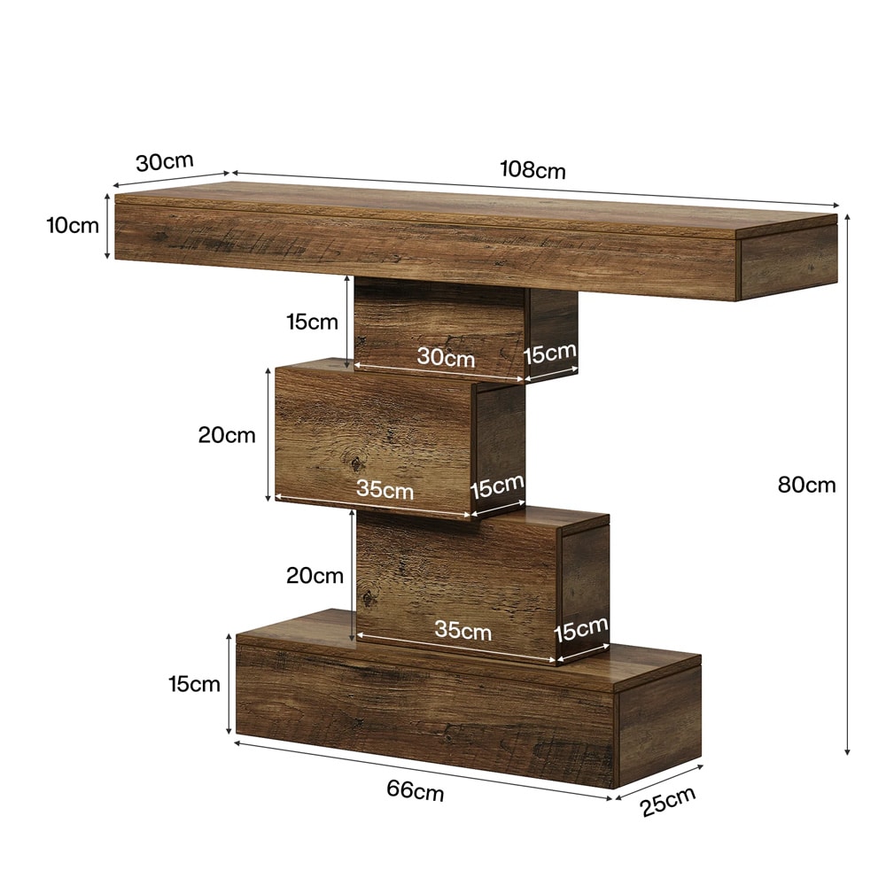 Konsolbord 108×30×80 cm / smalt avlastningsbord / sidobord med geometrisk bas – Rustik brun