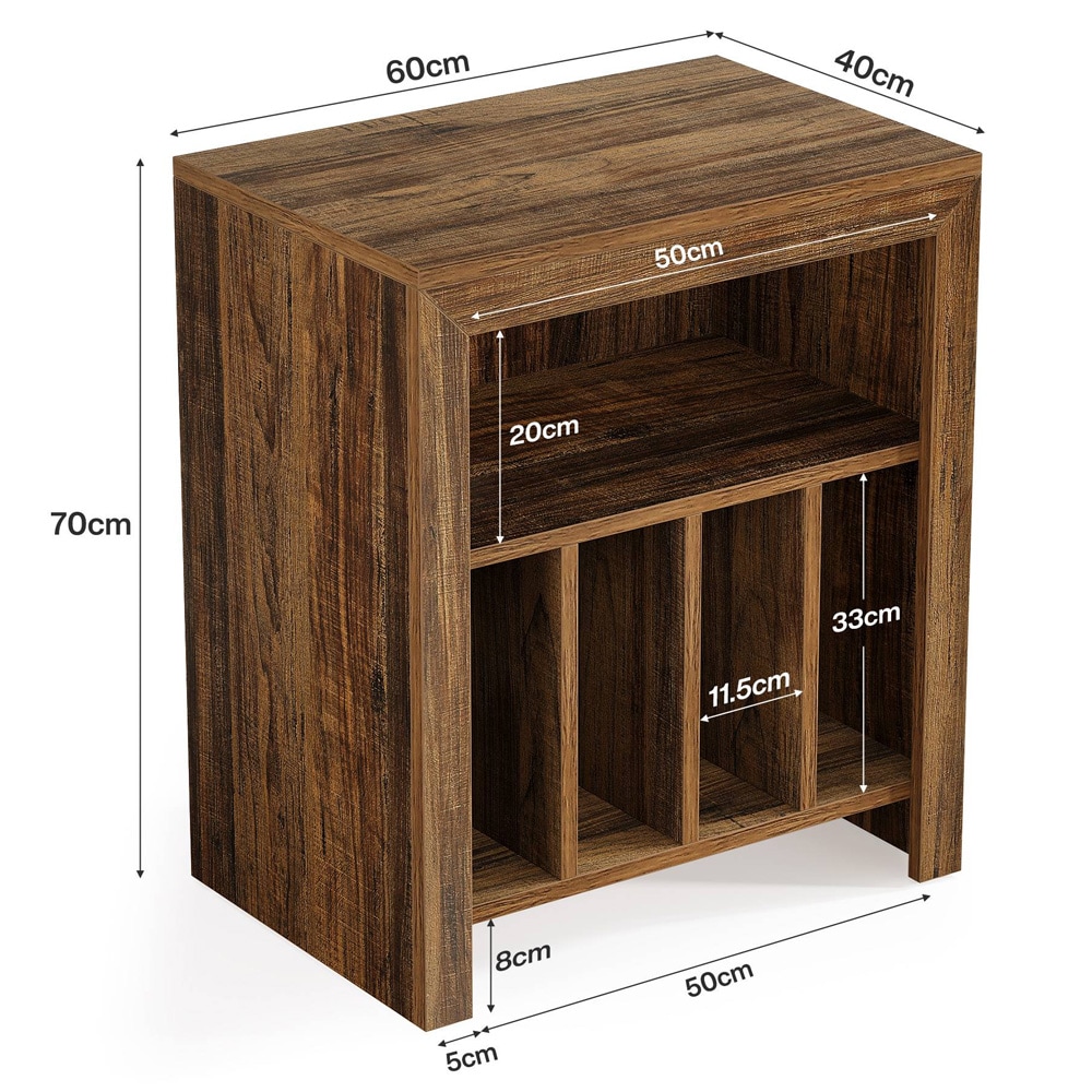 Skivspelarbänk 60×40×70 cm / vinylställ / sidobord med förvaring för LP-skivor – Rustik brun