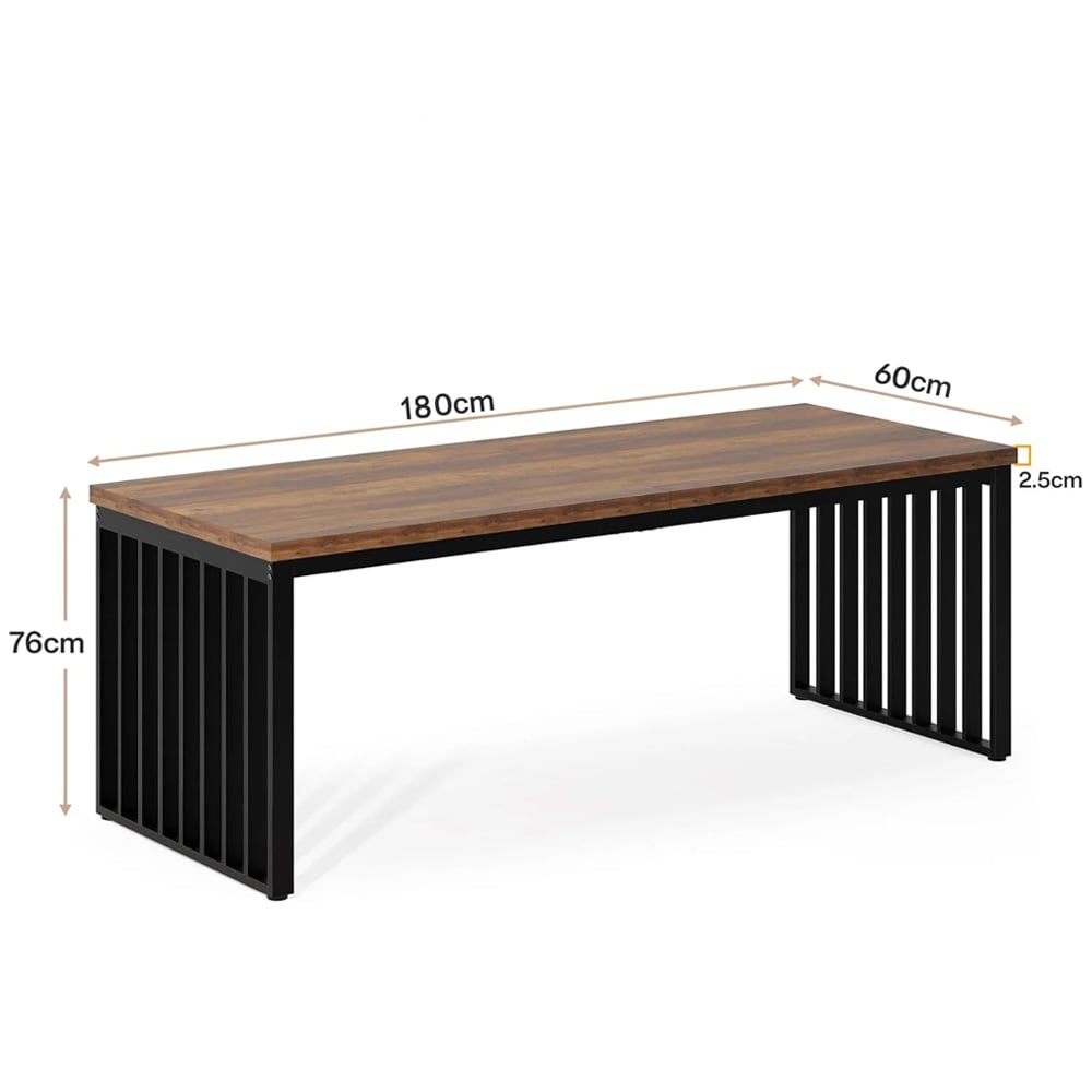 Matbord 180x60cm - Brun/Svart / Rektangulärt köksbord / Matsalsbord med metallram
