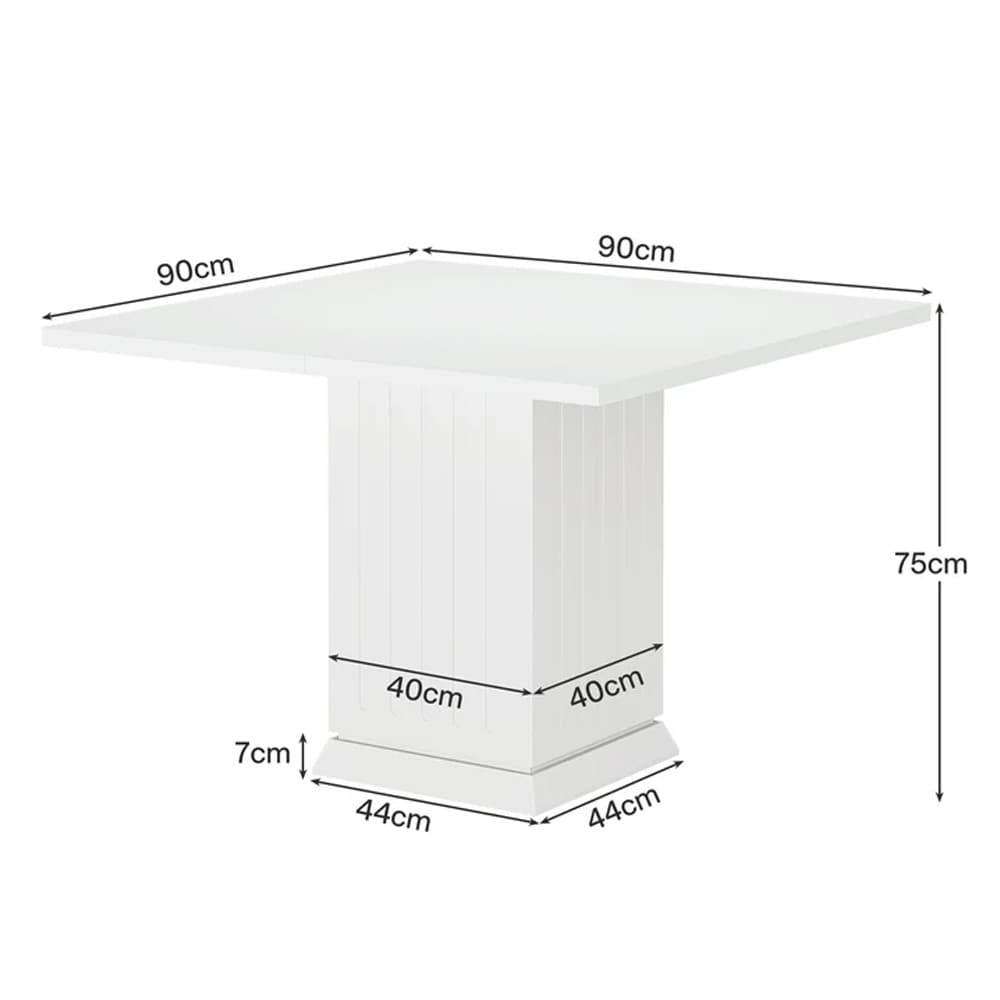 Kvadratiskt matbord 90x90cm för 4 personer / Fyrkantigt köksbord / Vitt pelarbord