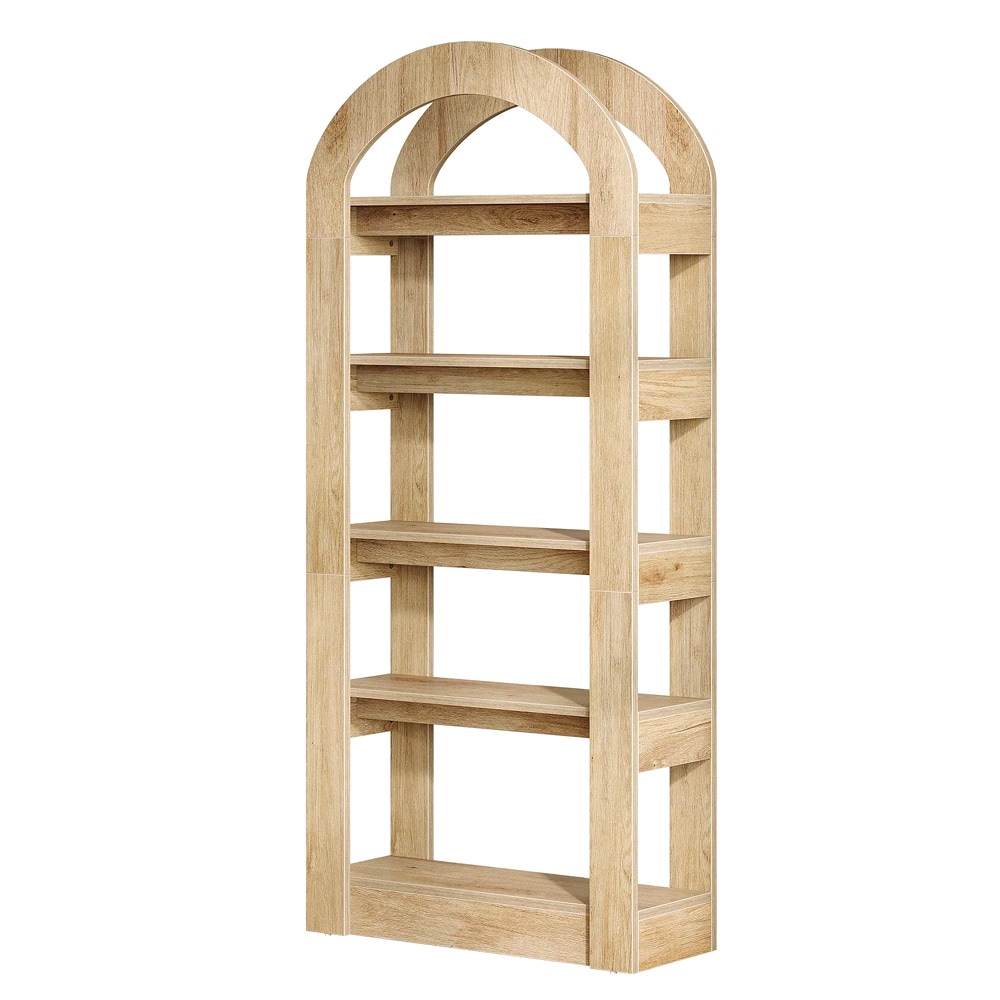 Bokhylla i trä med bågform och 5 hyllplan - Teak / Öppen bokhylla / Displayhylla