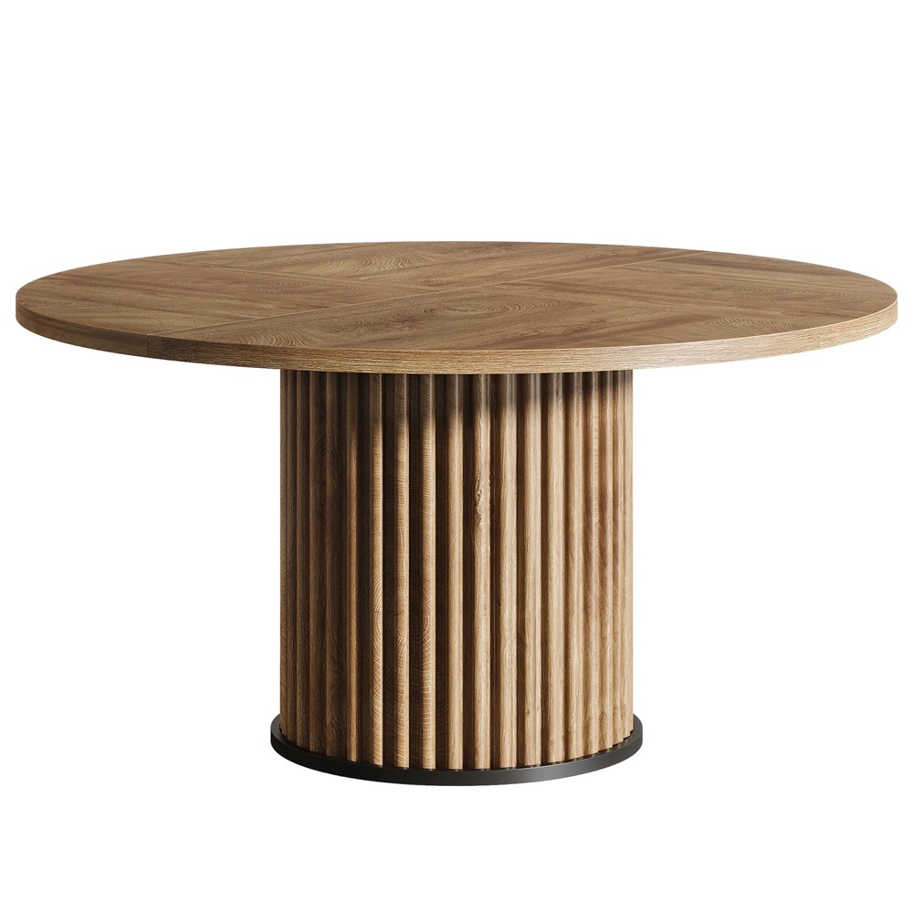 Runt matbord med räfflat metallunderrede Ø120cm - Brun / Pelarbord / Runt köksbord