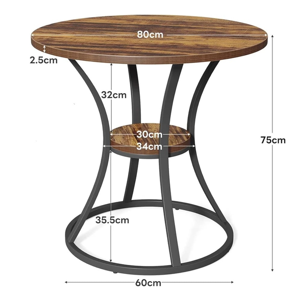 Runt matbord med förvaringshylla Ø80cm - Brun / Köksbord med hylla / Litet matbord