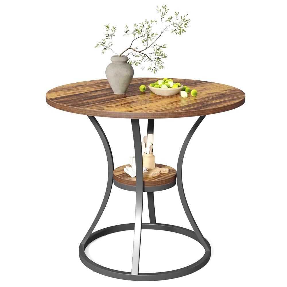 Runt matbord med förvaringshylla Ø80cm - Brun / Köksbord med hylla / Litet matbord