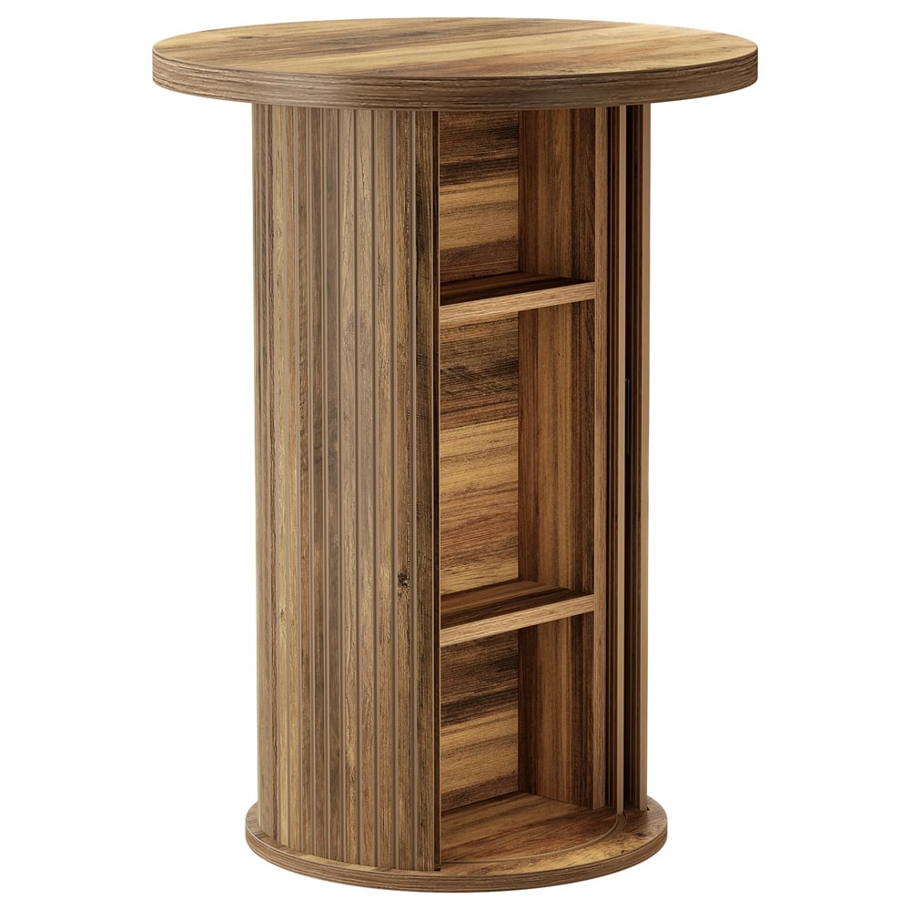 Runt barbord med 3 dolda hyllplan 90cm - Brun / Bistrobord med förvaring / Högt cafébord