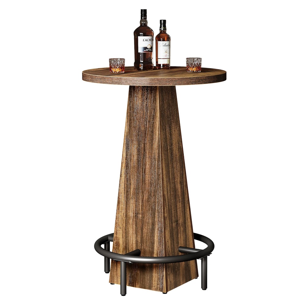 Runt barbord med fotstöd Ø60cm - Rustik brun / Högt bistrobord / Runt cocktailbord