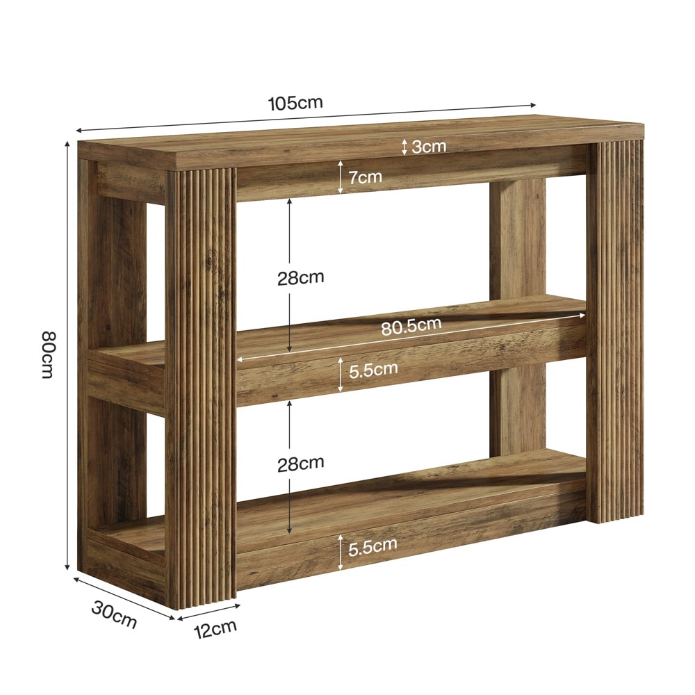 Smalt konsolbord med 3 hyllplan 105cm - Brun / Avlastningsbord / Hallbord med förvaring