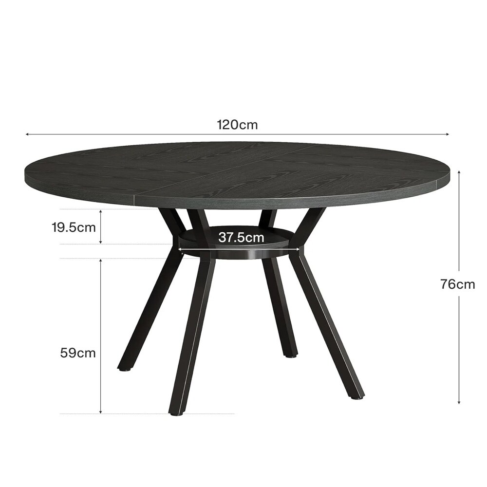Runt matbord med hylla Ø120cm - Svart / Köksbord med förvaring / Runt middagsbord