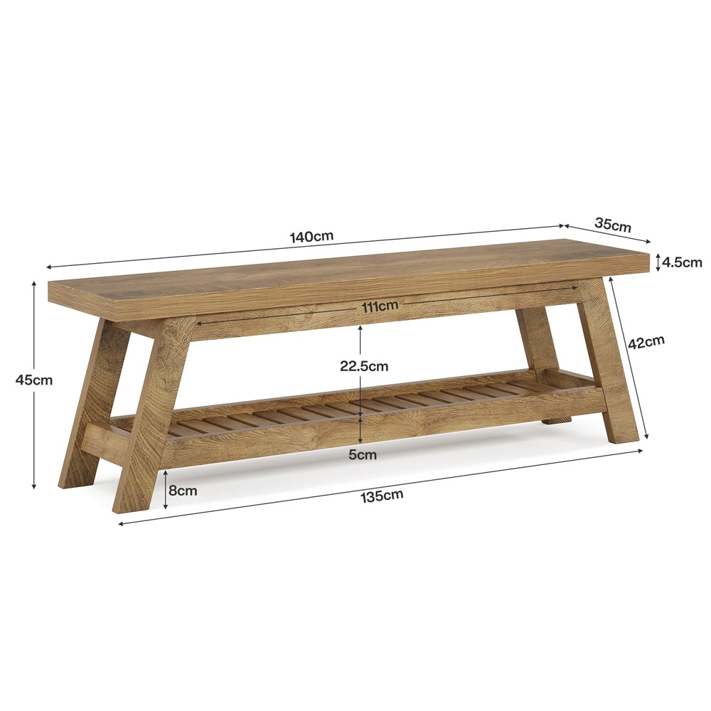 Skobänk med skohylla 140cm / Hallbänk med skoförvaring / Sittbänk för hall