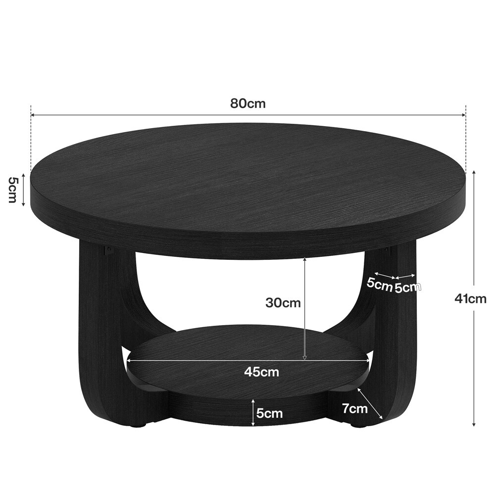 Runt soffbord med hylla Ø80cm - Svart / Runt vardagsrumsbord / Kaffebord med förvaring