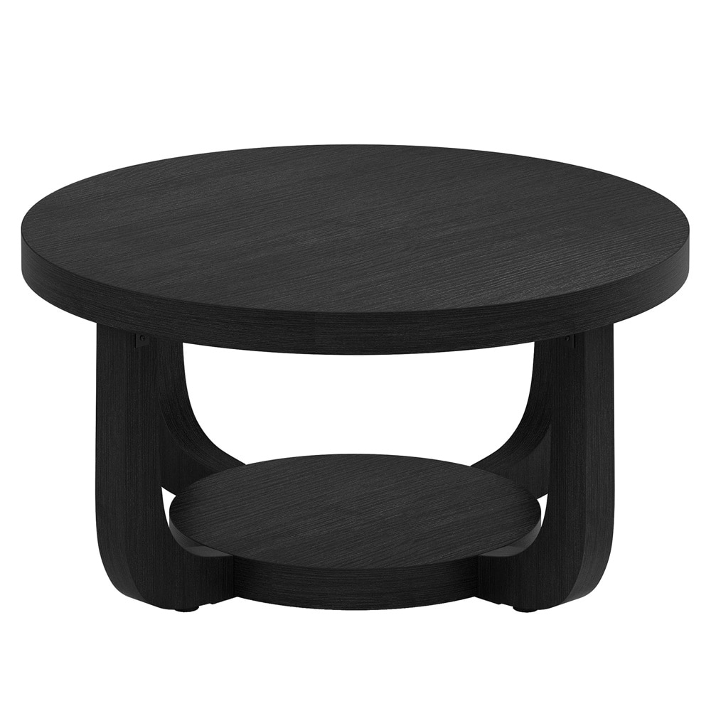 Runt soffbord med hylla Ø80cm - Svart / Runt vardagsrumsbord / Kaffebord med förvaring