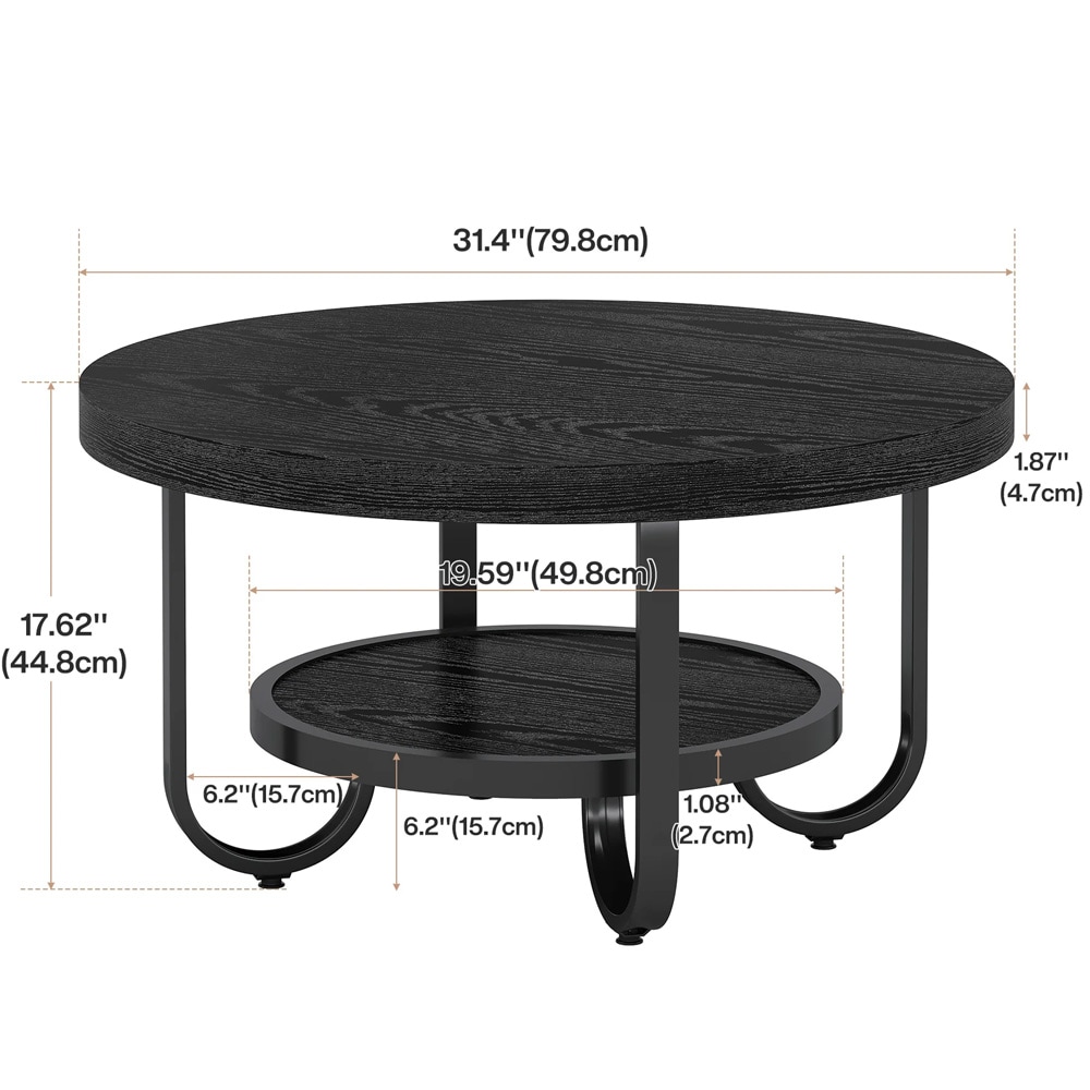Runt soffbord med hylla Ø79cm - Svart / Vardagsrumsbord med förvaring / Runt kaffebord