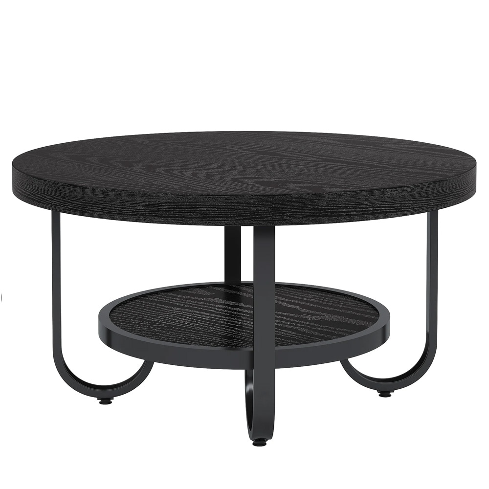 Runt soffbord med hylla Ø79cm - Svart / Vardagsrumsbord med förvaring / Runt kaffebord