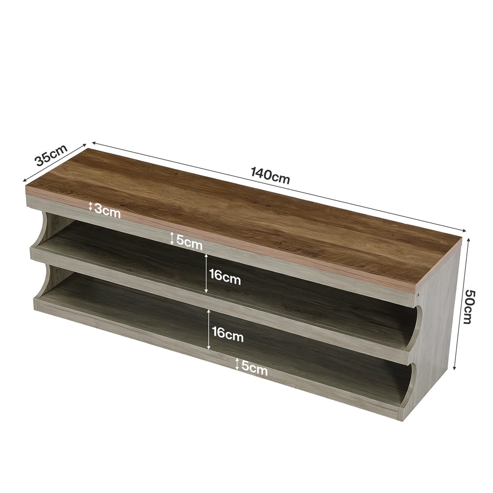 Skobänk med 3 hyllplan 140cm / Hallbänk med skoförvaring / Sittbänk med öppna hyllor