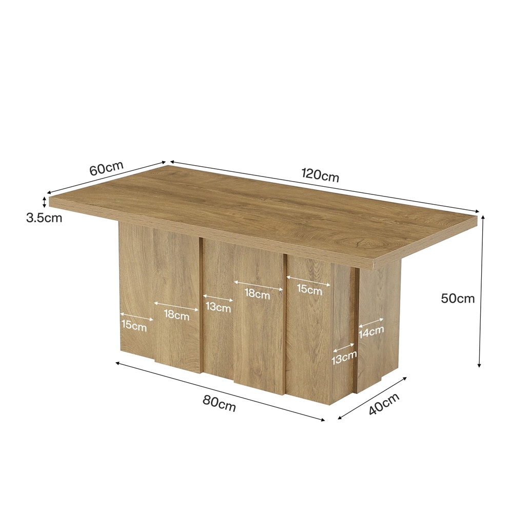 Soffbord 120×60 cm / vardagsrumsbord / bord med räfflad bas – Ek