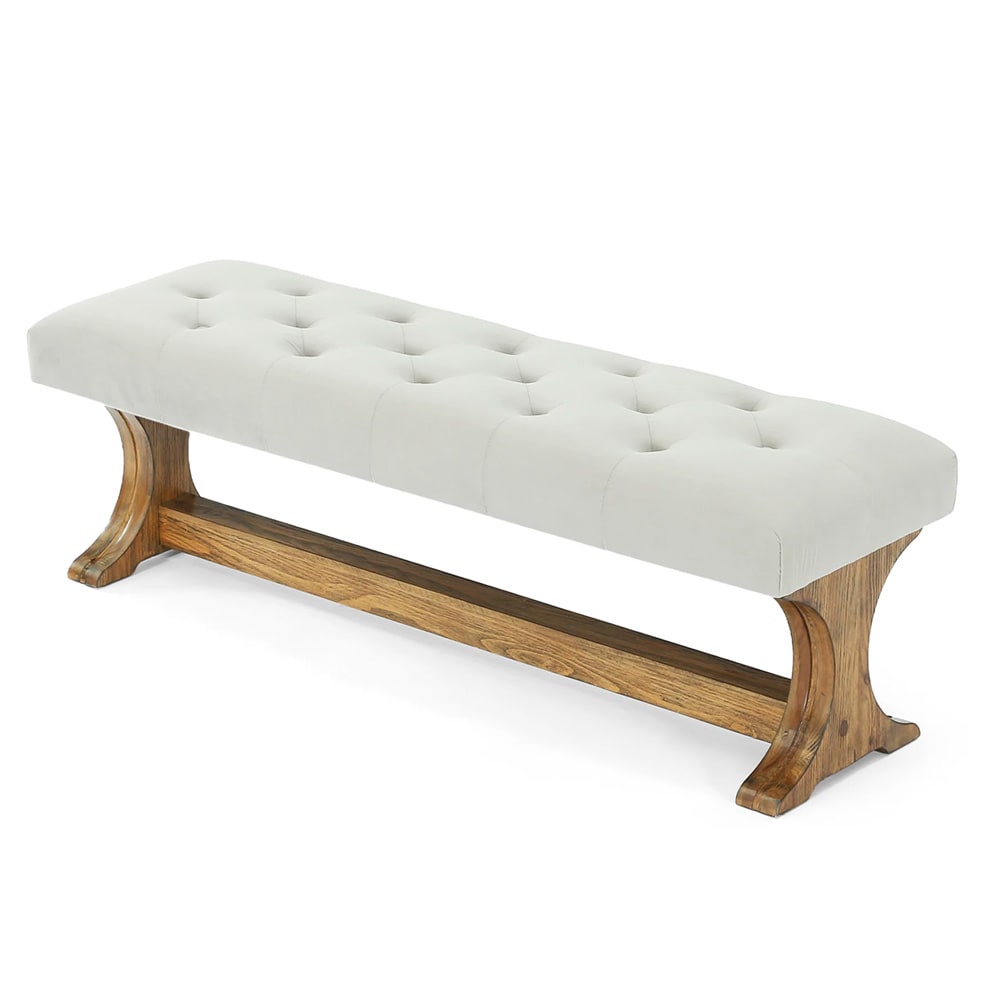 Sittbänk 140×40×45 cm med stoppad sits / sängbänk / hallbänk – Gråbeige/natur