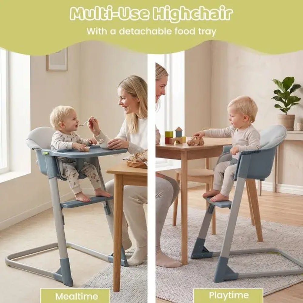 2-i-1-børnestol med aftagelig bakke og fodstøtte – Grå / Spisestol til børn / Børnespisestol