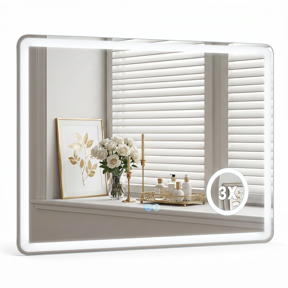 Badrumsspegel med LED-belysning och 3x förstoringsspegel 80x60cm / Sminkspegel / LED-spegel