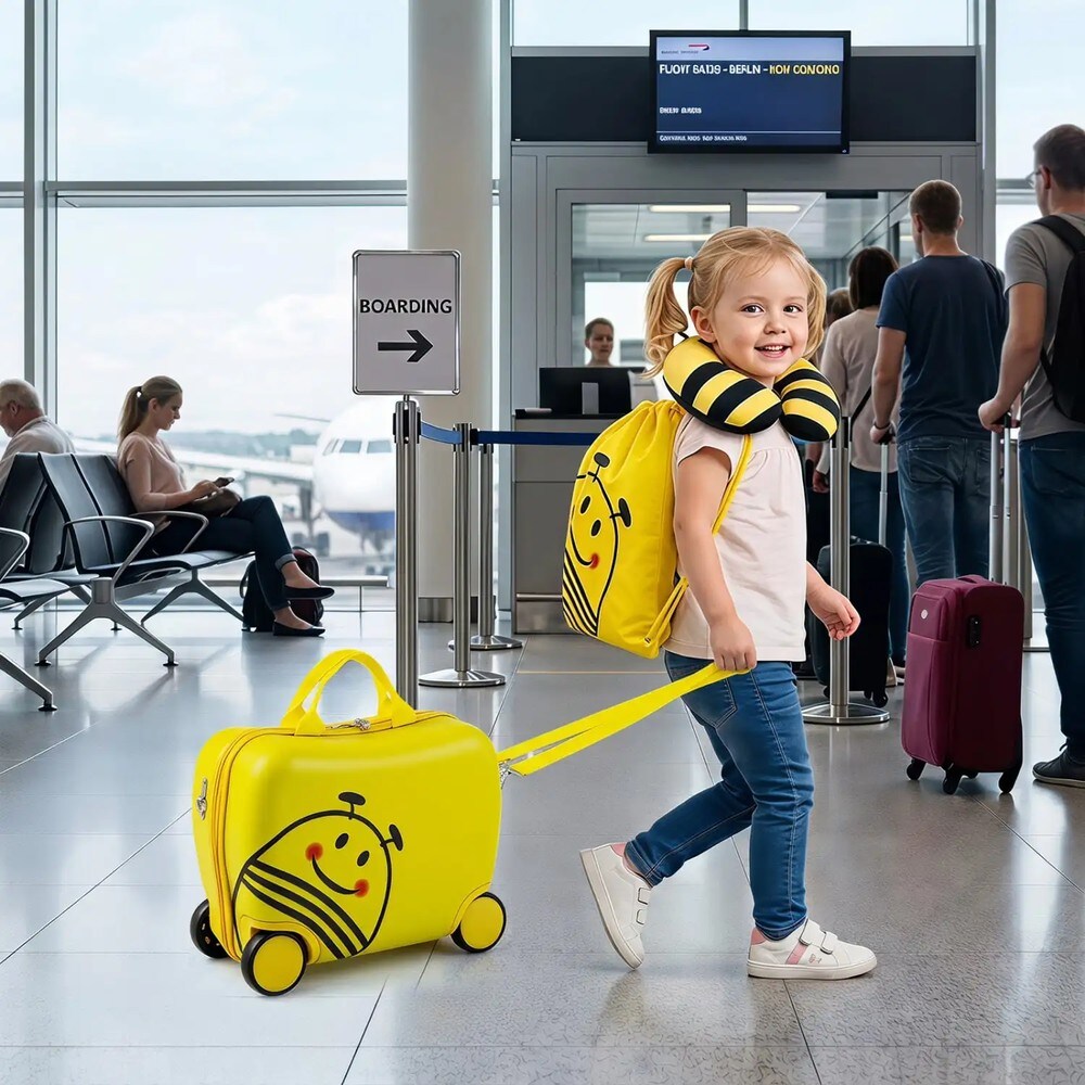 Reisesett for barn med nakkestøtte og ryggsekk, 3 deler – Gul / Barneveske / Skoleveske