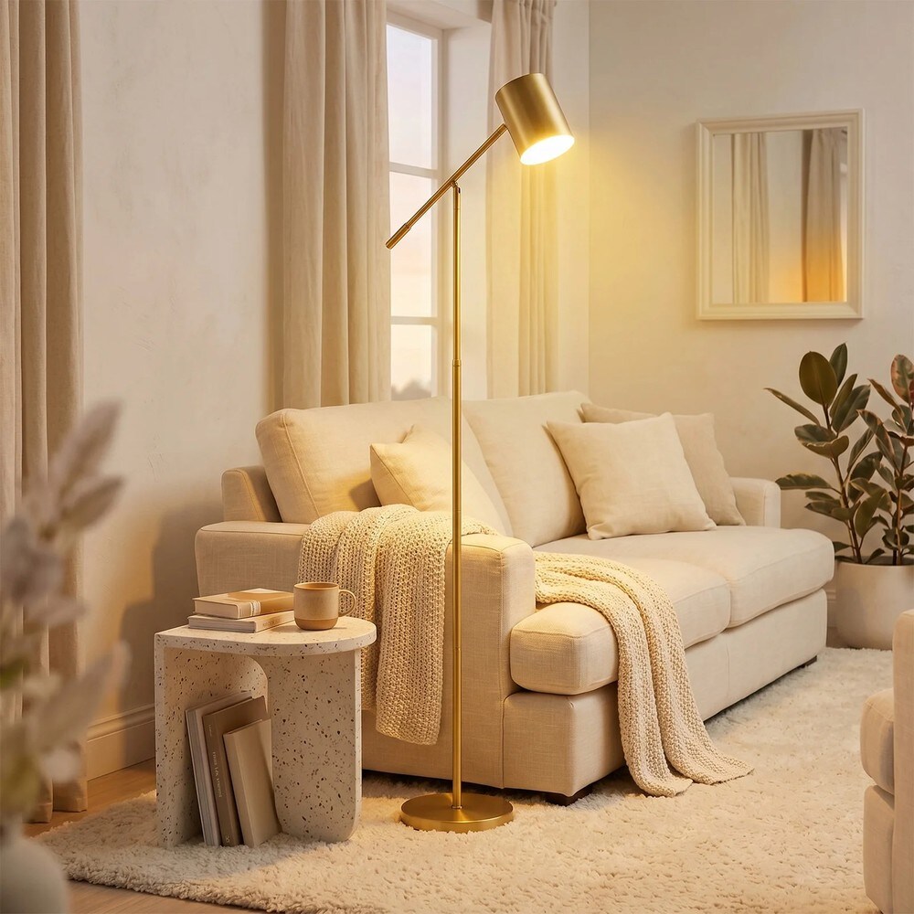 Golvlampa/läslampa 175cm med justerbart huvud och arm, E27 - Guld / Stålampa / Läsbelysning