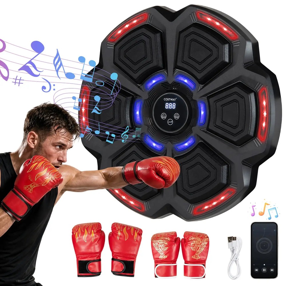 Bokseapparat med musikk, LED-lys og 10 hastighetsnivåer, 41 x 41 cm / Slagplate / Boksevegg