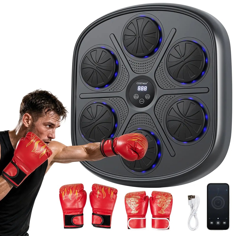 Bokseapparat med musikk, LED-display og 9 slagmoduser, 42 x 42 cm / Slagplate / Boksevegg