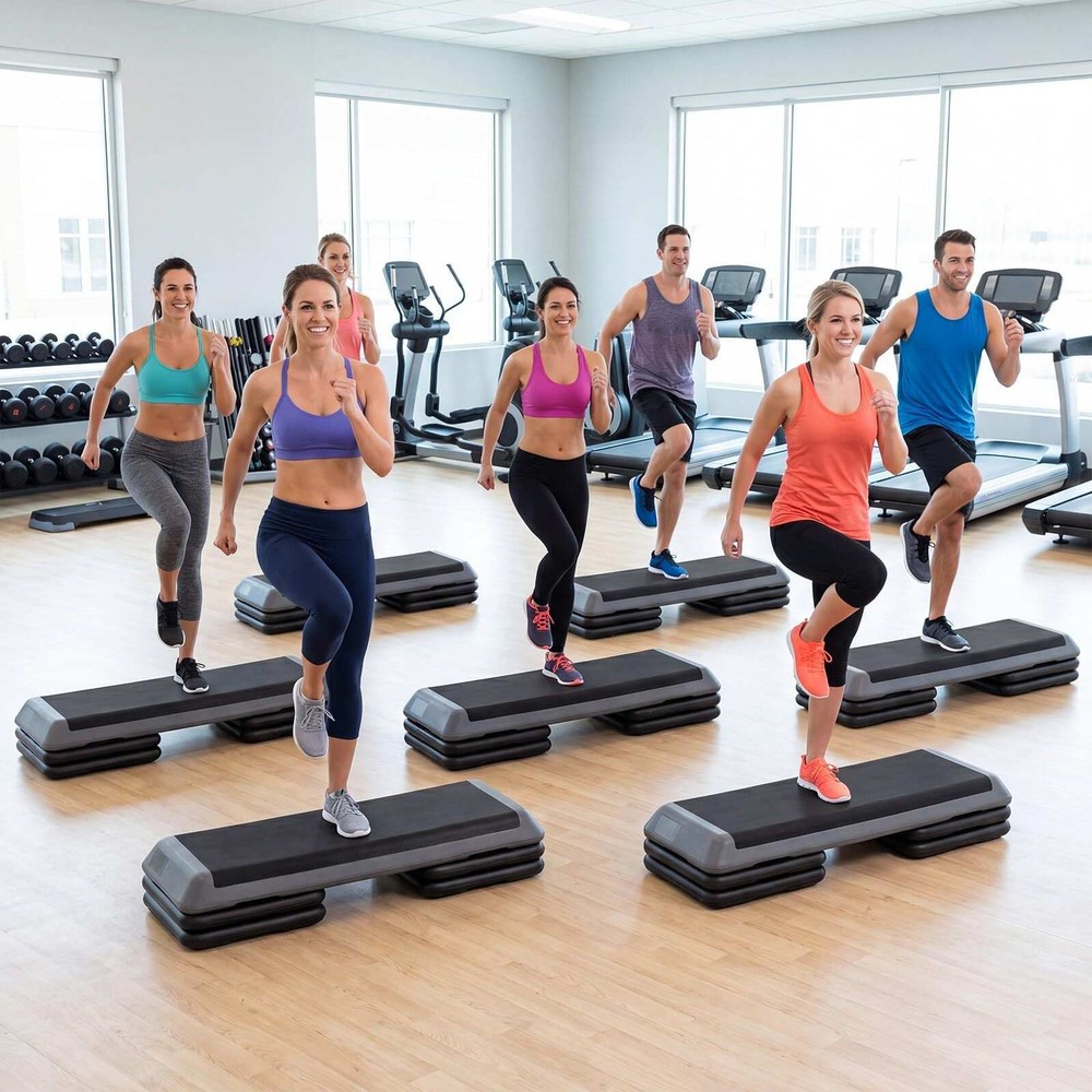 Stepbrett for aerobic, justerbart i høyden med 4 klosser – Grå / Aerobicbrett / Step-up-brett