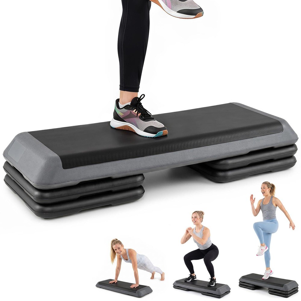 Stepbrett for aerobic, justerbart i høyden med 4 klosser – Grå / Aerobicbrett / Step-up-brett