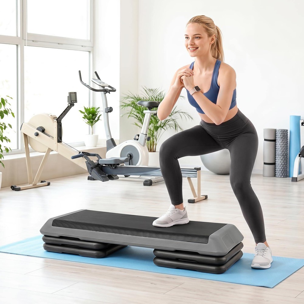 Stepbrett for aerobic, justerbart i høyden med 4 klosser – Grå / Aerobicbrett / Step-up-brett