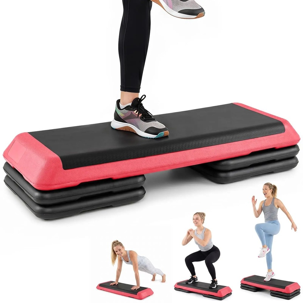 Stepbrett for aerobic, justerbart i høyden med 4 klosser – Rød / Aerobicbrett / Step-up-brett