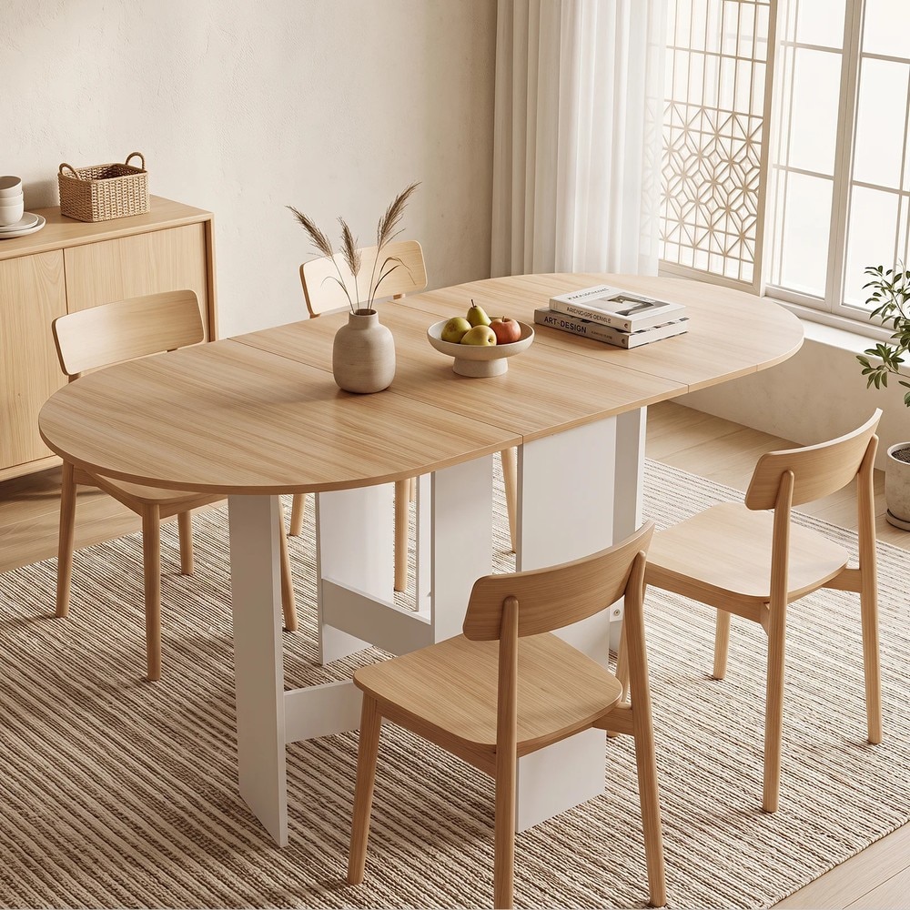 Hopfällbart ovalt bord för 4-7 personer 163x80cm - Natur/Vit / Slagbord / Klaffbord