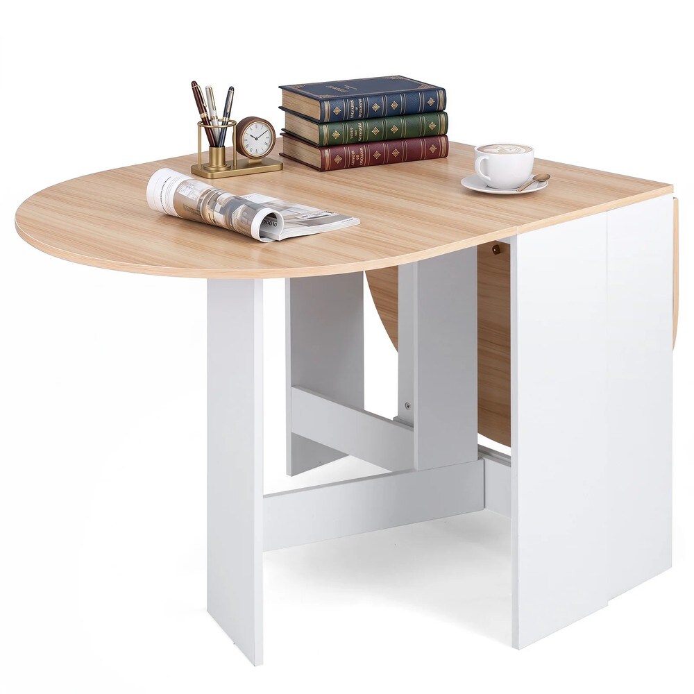 Hopfällbart ovalt bord för 4-7 personer 163x80cm - Natur/Vit / Slagbord / Klaffbord