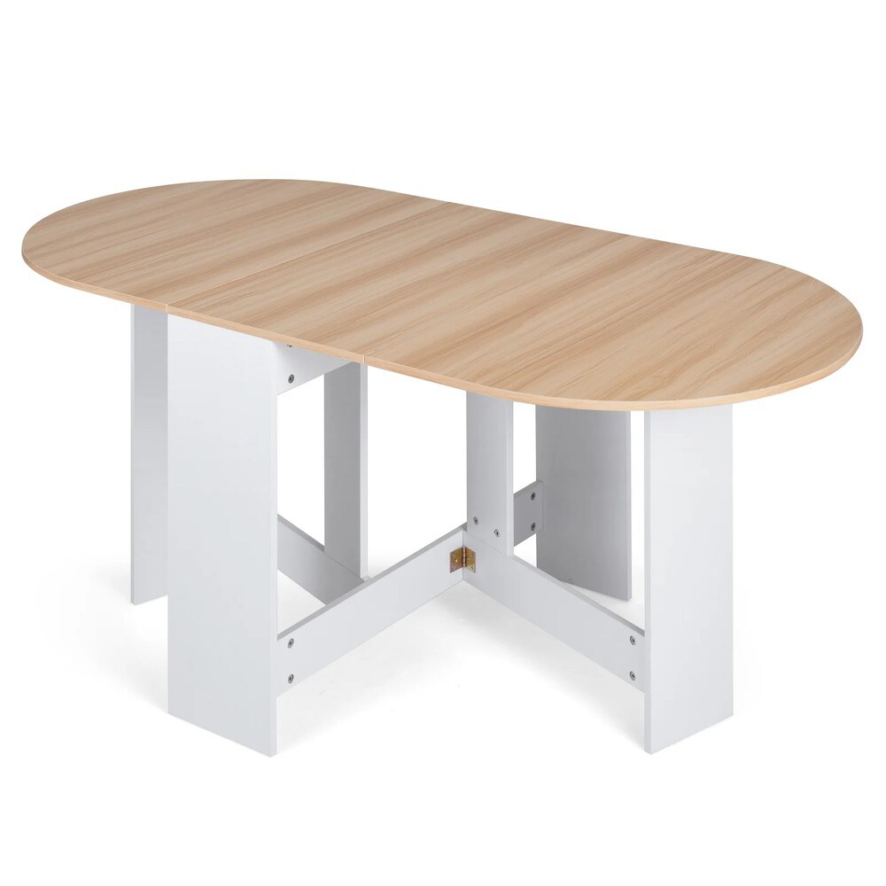 Hopfällbart ovalt bord för 4-7 personer 163x80cm - Natur/Vit / Slagbord / Klaffbord