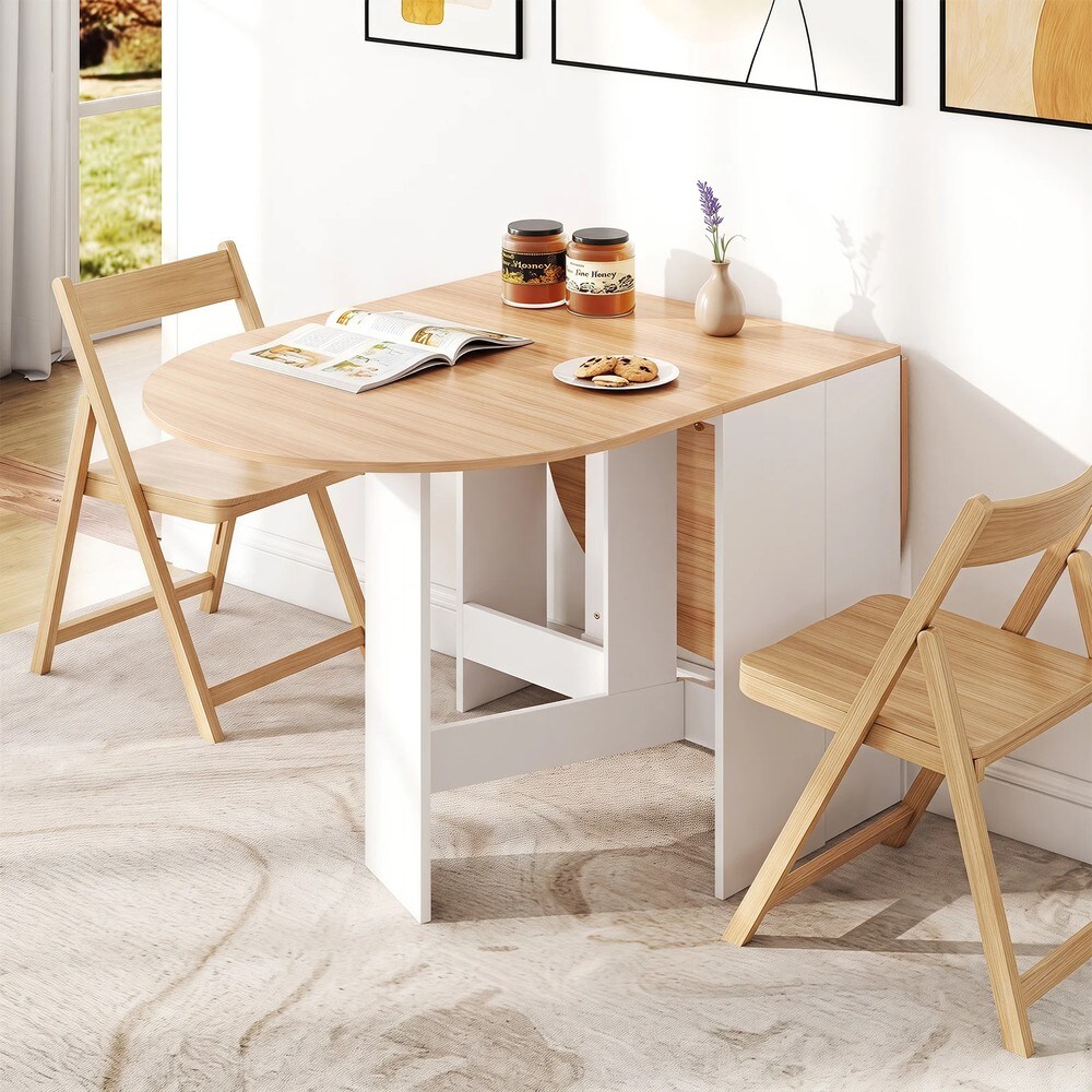 Hopfällbart ovalt bord för 4-7 personer 163x80cm - Natur/Vit / Slagbord / Klaffbord